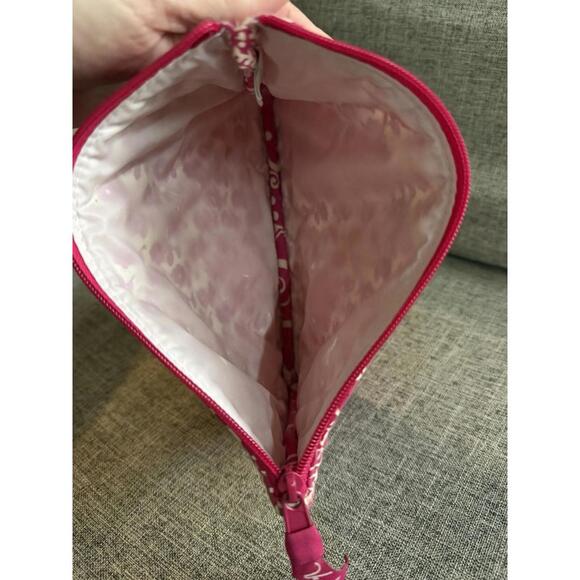 Vera Bradley Makeup Bag In Pink Twirly Birds Plastic Lined Zip Closure 9x6.5 - Picture 3 of 5
